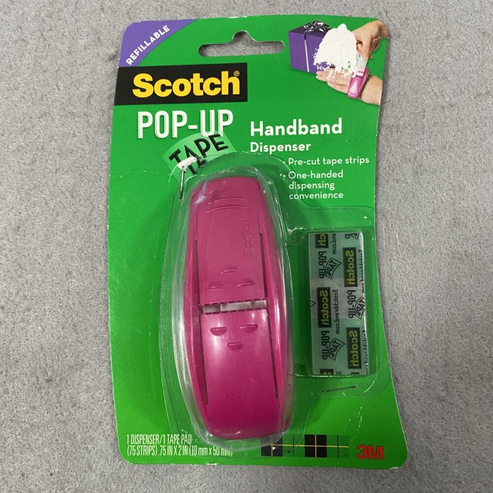 Scotch Pop Up Tape Handband Dispenser Pink w/ 75 Strips Refillable *New Open*